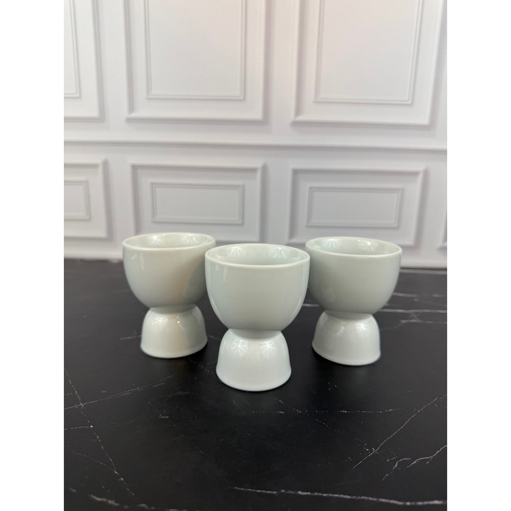 White Ceramic Stoneware Double Egg Cup ~ Set of THREE (3) ~ Mint!
